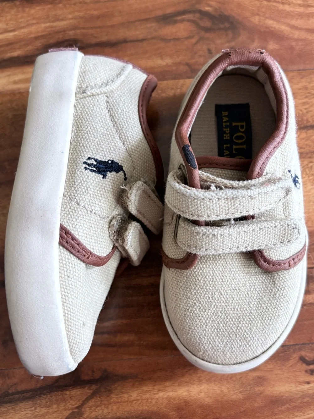 Ralph Lauren Polo Toddler Boys Khaki Canvas Double Velcro Shoes Size 5